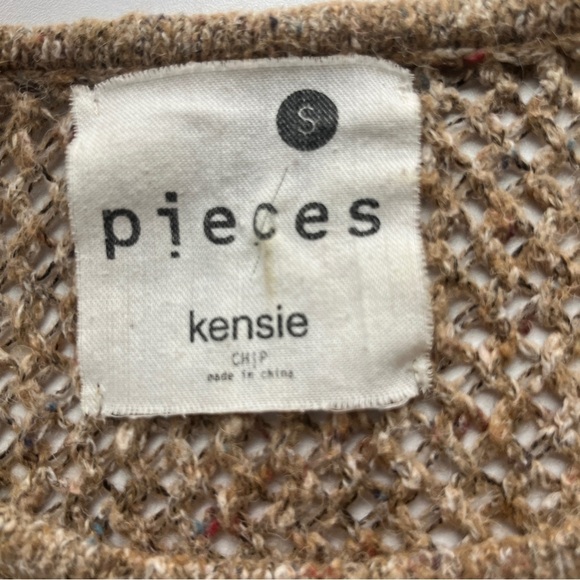 Kensie Pieces Crochet Boucle Chunky Knit Sweater Carmel Brown Women Sz Small - Picture 6 of 9
